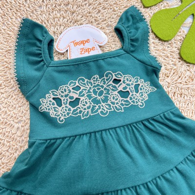 Vestido Jardim de Flores em Lese - Verde